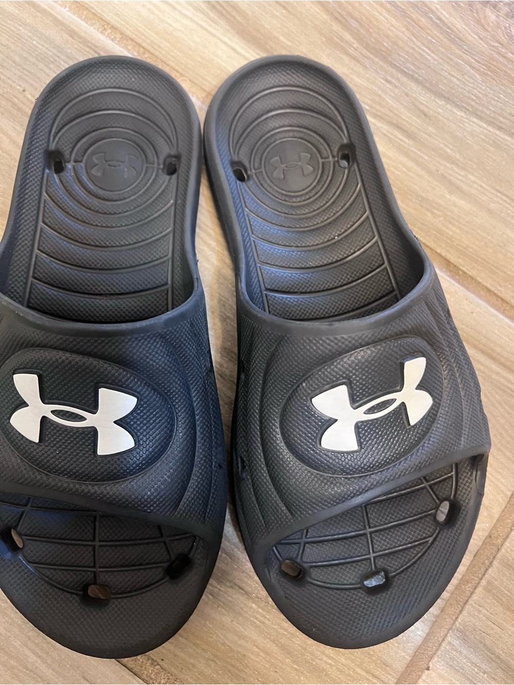 Under Armour Black and White Slide Sandals
